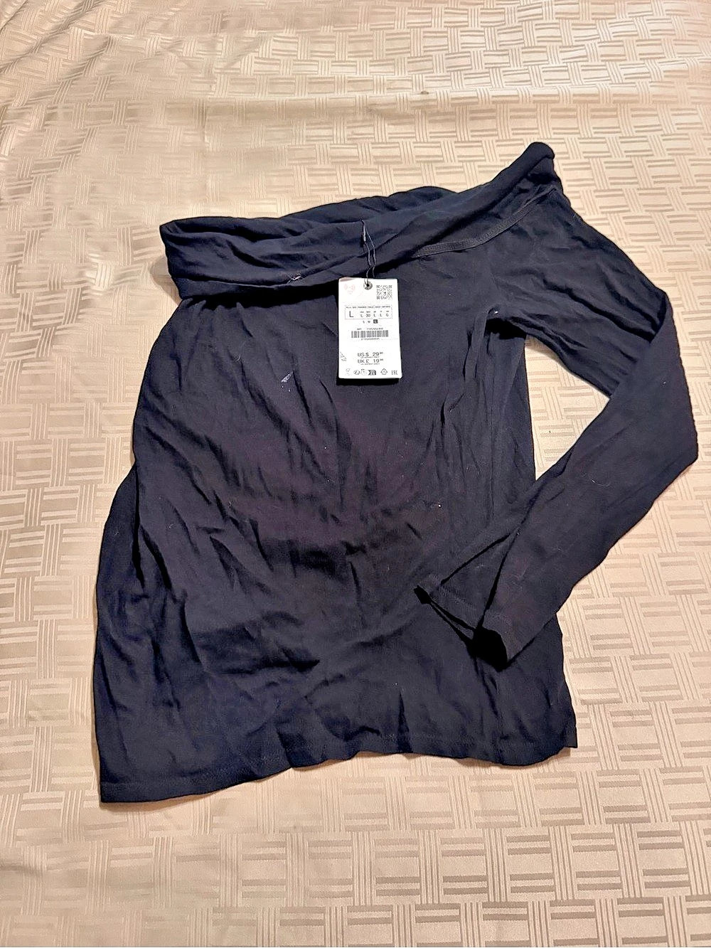 Zara Asymmetrical Top T-shirt Asymmetrical Long Sleeve Top Black Large